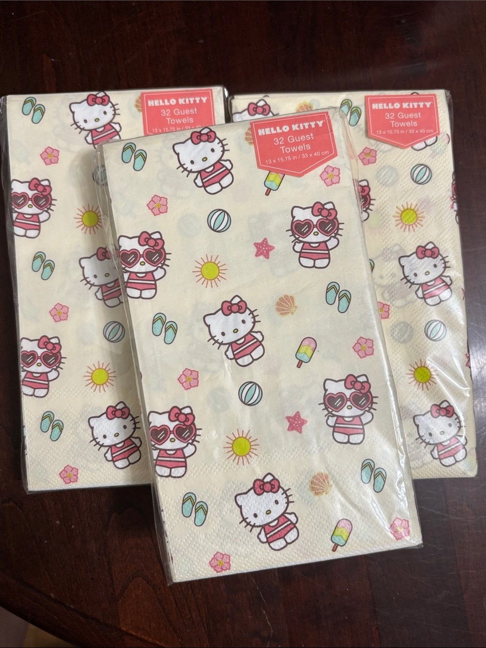 3 packs Hello Kitty summer theme Sanrio napkins or guest towels - flip flops